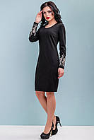 Нарядное платье женское трикотажное с вышивкой 44-46 размера черное