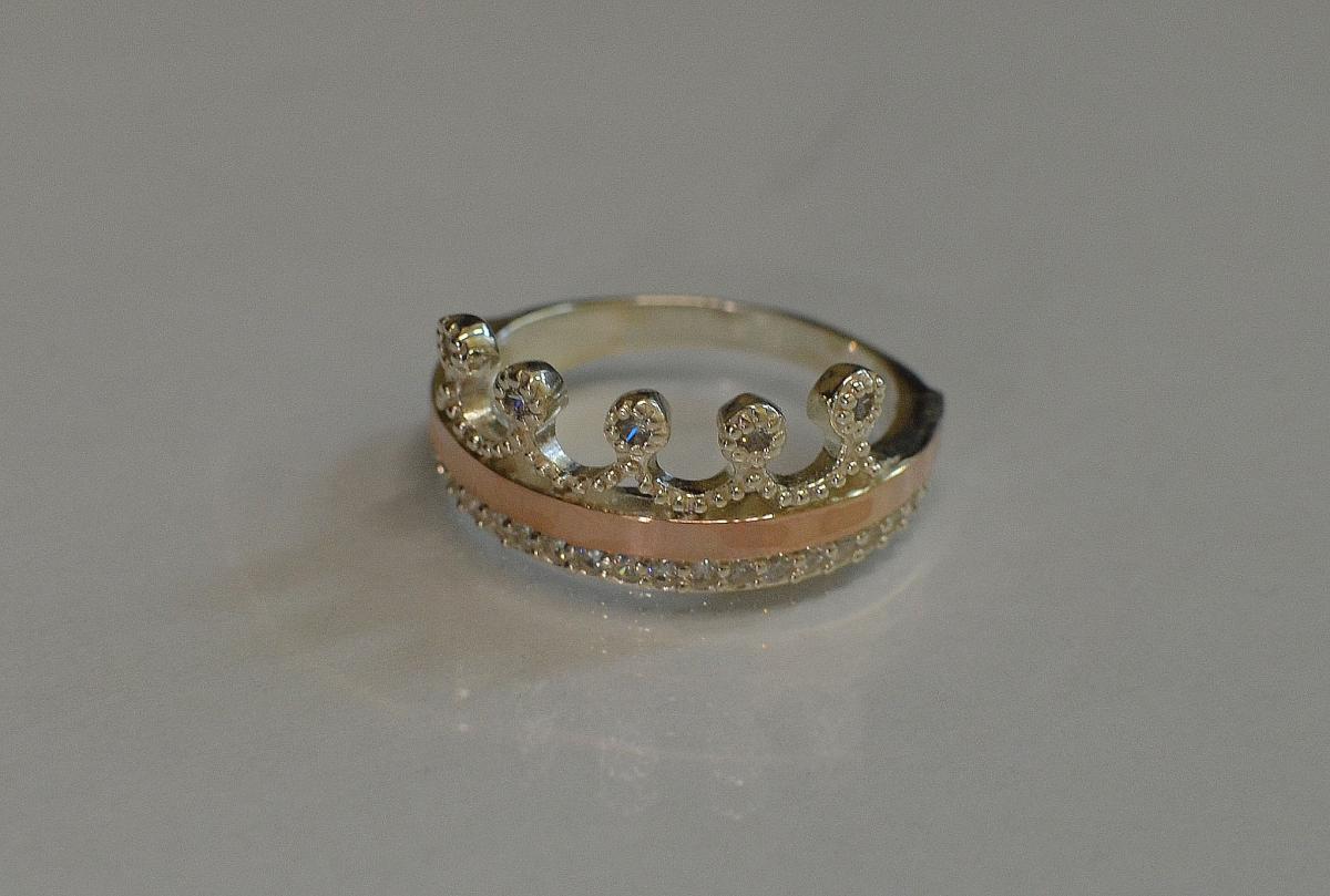 Кільце срібне з золотими пластинами Корона, фото 1