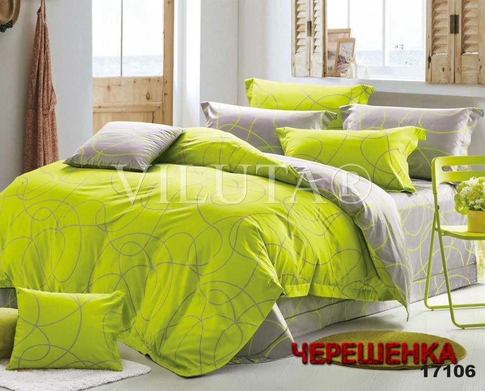 Тканина для постільної білизни Бязь "Gold" Lux GL4149 (A+B) - (50м+50м) салатова та сіра з абстрактним принтом