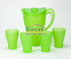 Набір питний глечик 2 л + 4 склянки 250 мл пластиковий ЗЕЛЕНИЙ Алеана ALN-169041-1