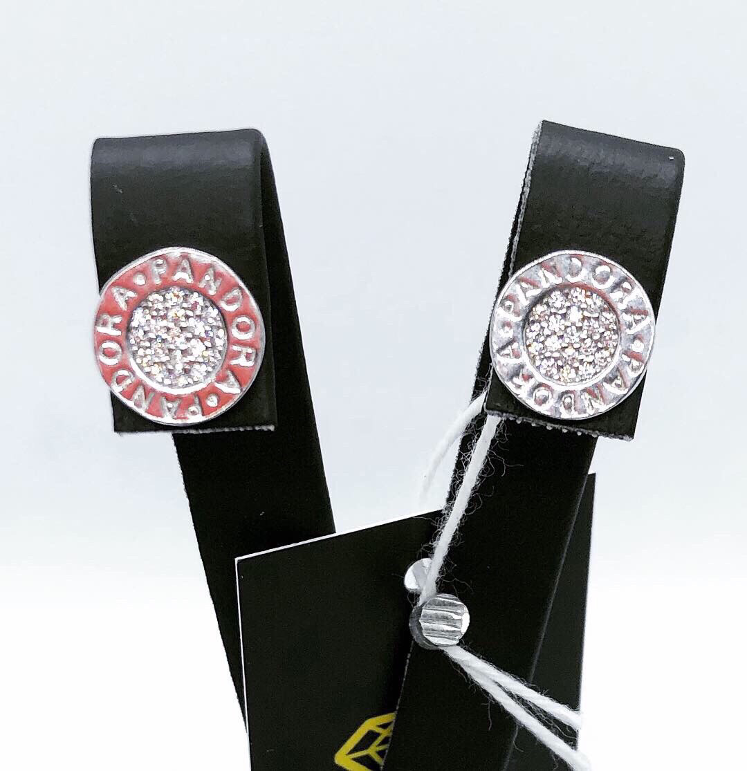 Сережки гвоздики зі срібла 925 з білими цирконами в стилі Pandora