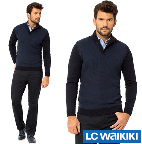 Синій чоловічий светр LC Waikiki/ЛС Вайки з відкладним коміром
