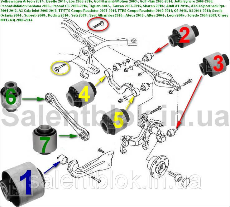 Сайлентблок VW Eos - 2006; VW Jetta/syncro - 2006-2008 (комплект14шт) ЗАДНЯЯ ПОДВЕСКА