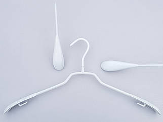 Плічка вішалки тремпеля металевий в силіконовому покритті широкий білого кольору, довжина 43 см