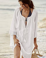 Пляжна туніка-плаття з бавовни біла