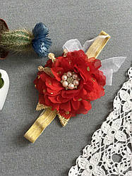 Пов'язка ручної роботи з квіткою й короною червона