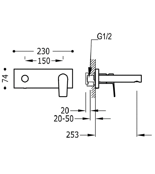 Черный смеситель для умывальника со стены Tres Project 25,3 см 21120203NM