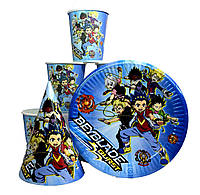 Набор детской одноразовой посуды " Бейблэйд ( Beyblade ) Бейблейд " 10 тарелок,10 стаканов,10 колпачков
