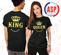 Футболки парные для влюбленных кинг квин king queen печать золото с коронами на заказ
