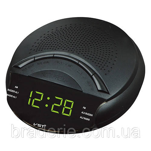 Годинник електронний мережевий VST 903-2 Радіо FM/AM Зелене світіння