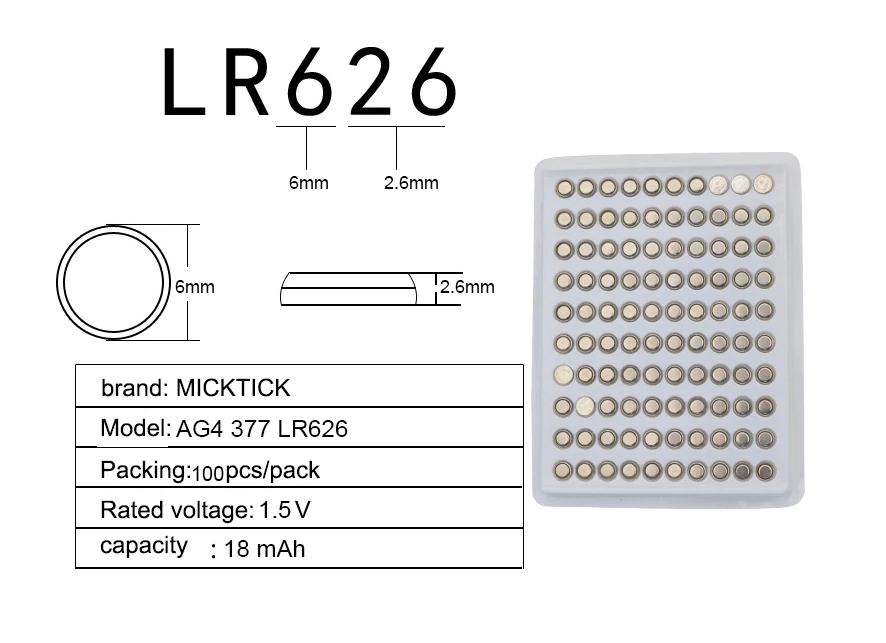 Запасна батарейка 1 шт. до годинників AG4 SR626 377 LR626 LR66 SR66 - фото 2 - id-p532176644