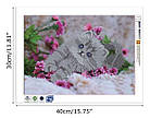 Алмазна вишивка, котик у квітах 40х30 см, часткова викладка, фото 2