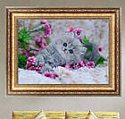 Алмазна вишивка, котик у квітах 40х30 см, часткова викладка, фото 4