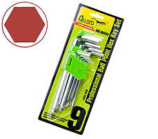 Набір подовжених ключів шестигранних з кулею, вигнутих ALLOID НШ-Ш0918 1,5-10 мм (9 предметів)