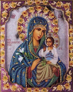 Алмазна вишивка Ікона Небесної матері Нев'язливий колір 30х40 см, дзеркальні стрази