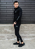 Спортивный чёрный костюм на молнии с капюшоном | андер армор logo