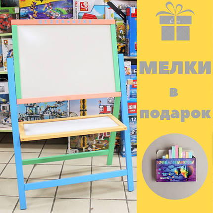 Мольберт крутяшка двосторонній пофарбований магнітний для малювання крейдою та маркерами для дітей, фото 1