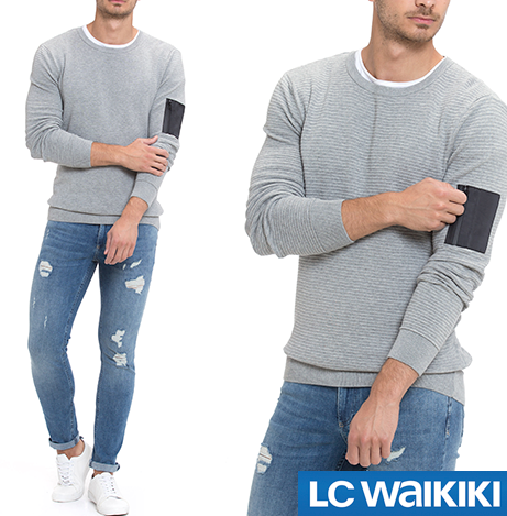 Сірий чоловічий светр LC Waikiki/ЛС Вайки з кишенею на блискавці на рукаві