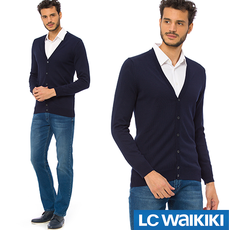 Синій чоловічий кардиган LC Waikiki/ЛС Вайки на ґудзиках