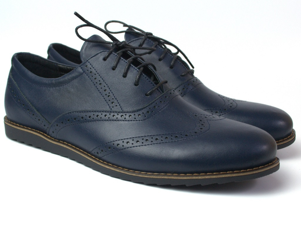 Туфлі сині шкіряні броги чоловіче взуття великих розмірів Rosso Avangard Felicete Breakage Lether Blu BS, фото 1