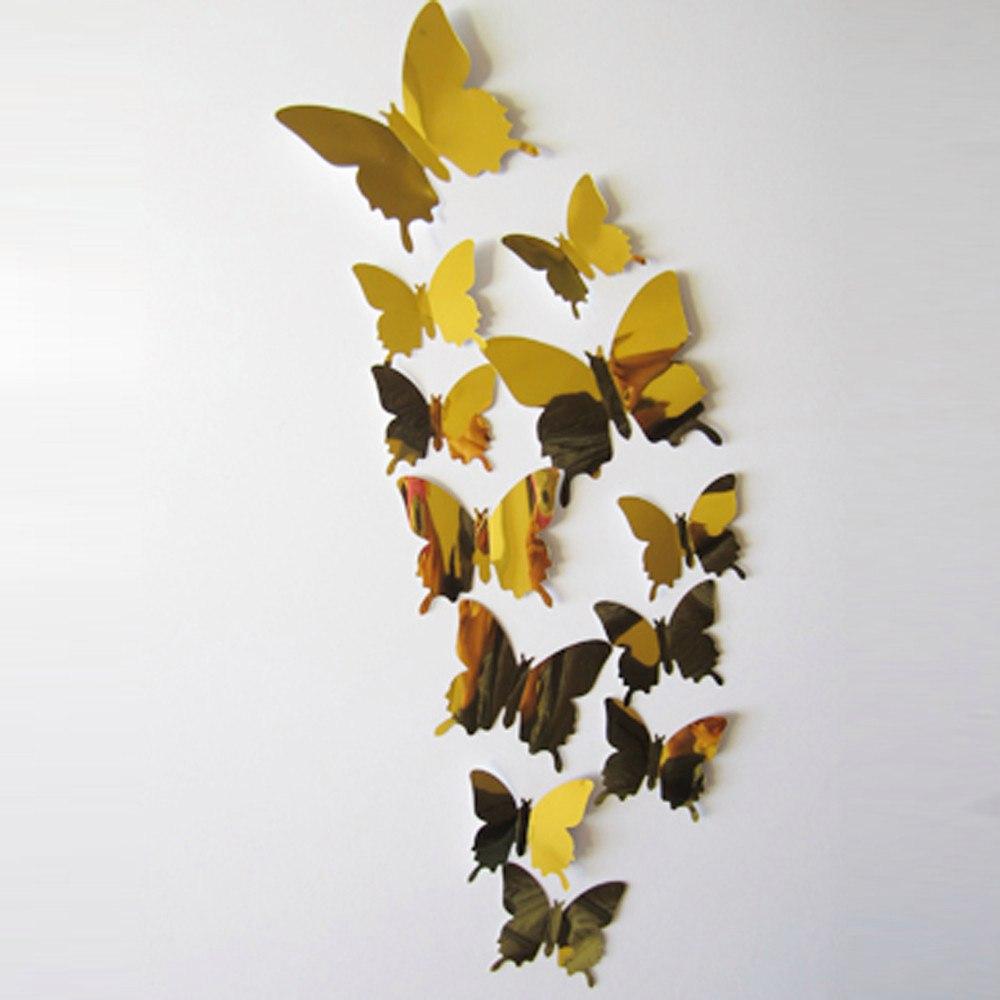 (12 шт) Набор бабочек 3D (на скотче), ЗОЛОТО зеркальные - фото 1 - id-p924320102