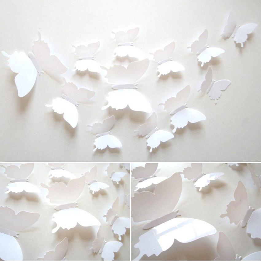 (12 шт) Набор бабочек 3D (на скотче), БЕЛЫЕ однотонные - фото 1 - id-p924339336