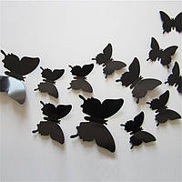 (12 шт.) Набір метеликів 3D (на скотчі), ЧОРНІ однотонні