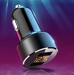 Автомобільний зарядний пристрій USB / Адаптер живлення USB / Вольтметр (12-24В, 3.6А, алюміній)