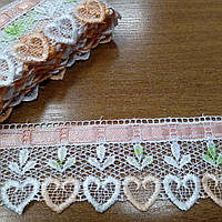 Мереживо для оздоблення 6.5см Батик 004 з ніжно-персиковою стрічкою