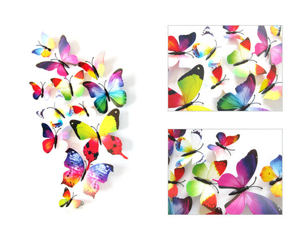 (12 шт) Набір метеликів 3D (на магніті) ВЕСЕЛКОВІ