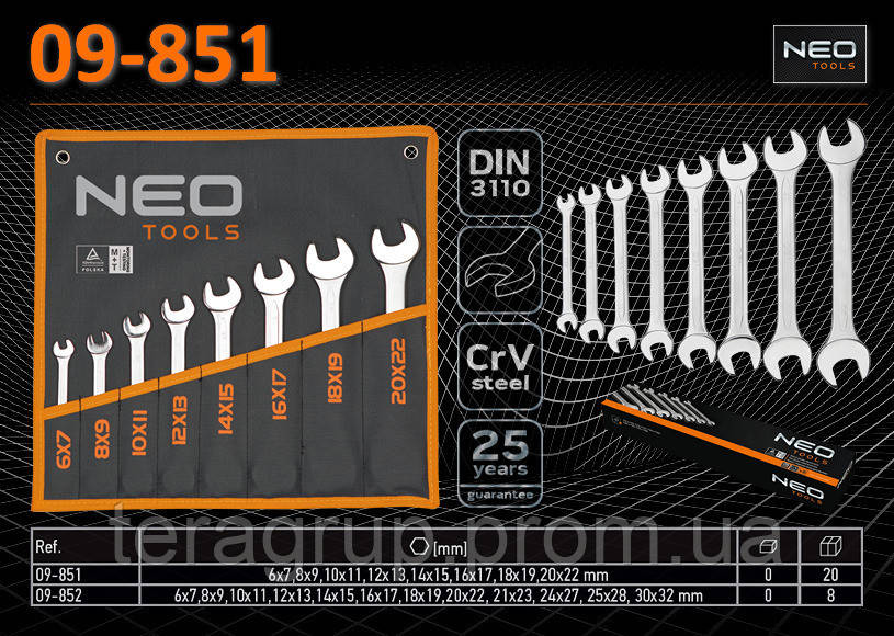 Набір ріжкових ключів 8шт, 6-22мм., NEO 09-851
