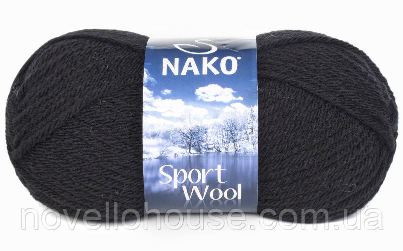 Nako SPORT WOOL ( Спорт Вул ) № 217 чорний (Вовняна пряжа з акрилом, нитки для в'язання)