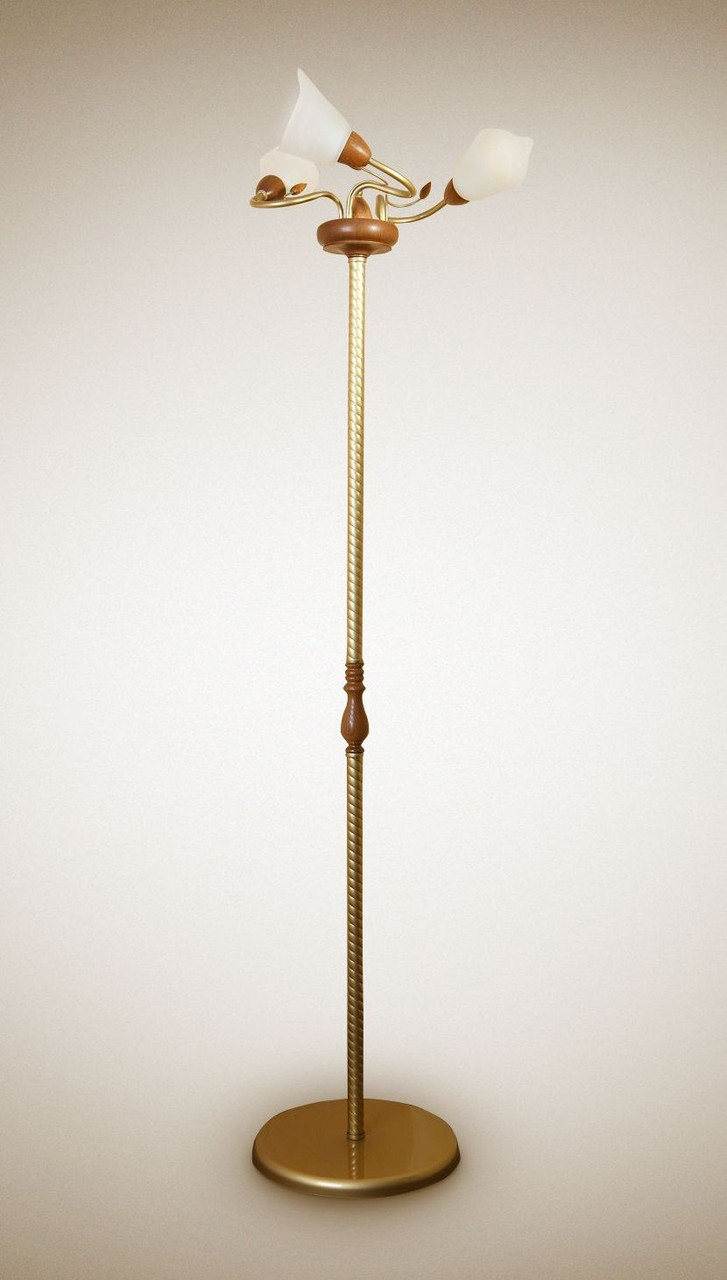 Торшер дерев'яний із 3 скляними плафонами для зали, для спальні, фото 1