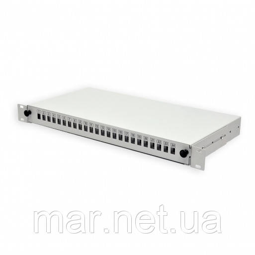 Патч-панель 24 порти SC-Simpl./LC-Dupl./E2000, порожня, кабельні вводи для 2xPG13.5 і 2xPG16, 1U, сіра