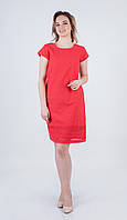 Легка літня ажурна червона батистова сукня міді з гаптована цифровим квітковим принтом №155