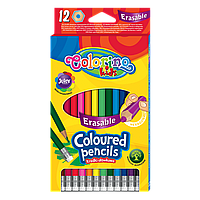 Карандаши цветные стираемые с ластиками на корпусе Colorino Erasable 12 цветов