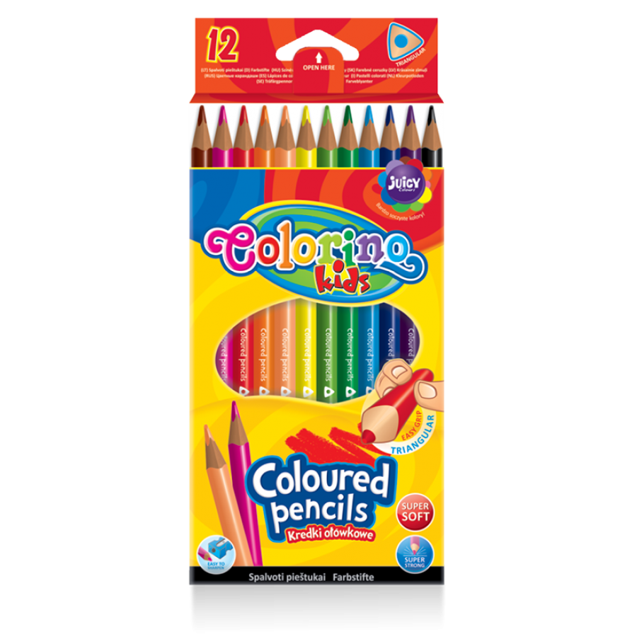 Набір тригранних кольорових олівців Colorino 12 кольорів Triangular coloured pencils