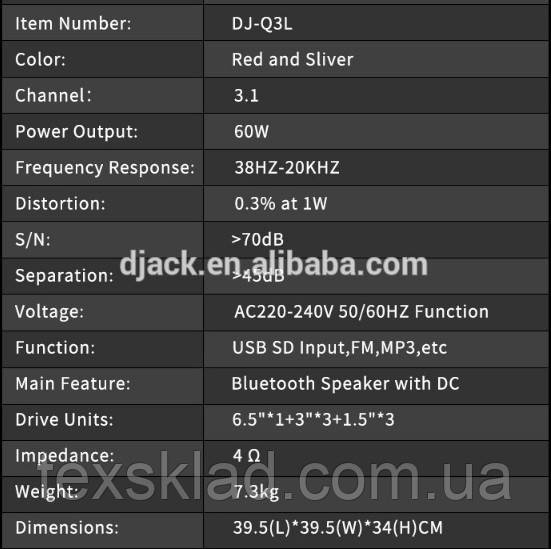 Комплект акустики 3.1 DJACK E-503 60W (USB/FM-радио/Bluetooth) - фото 3 - id-p924679202