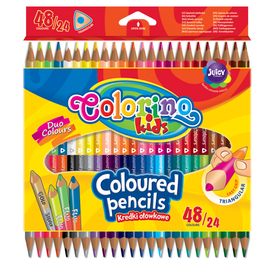 Двухсторонние цветные карандаши 48 цветов золото серебро флуо трехгранная форма Colorino Kids - фото 1 - id-p924689143