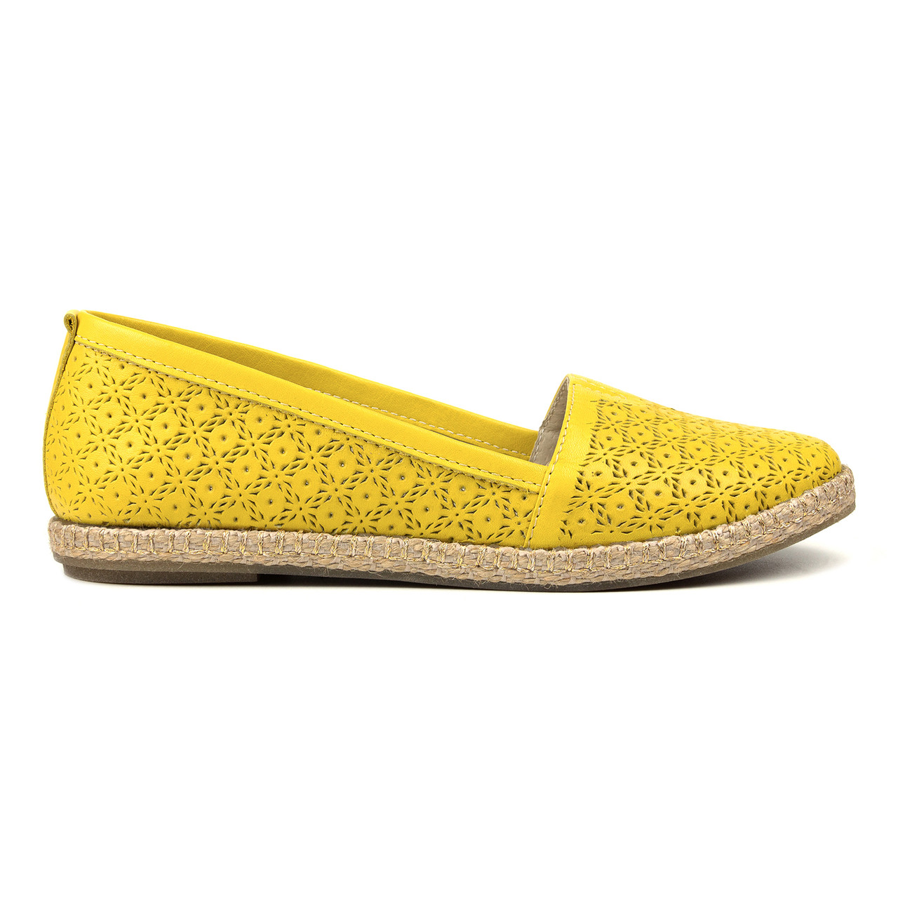 Жовті шкіряні еспадрільї на низькому ходу Woman's heel з заокругленим носком