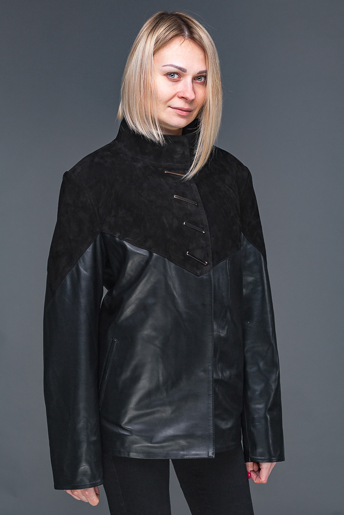Жіноча шкіряна куртка комбінована замшею XL — 5XL