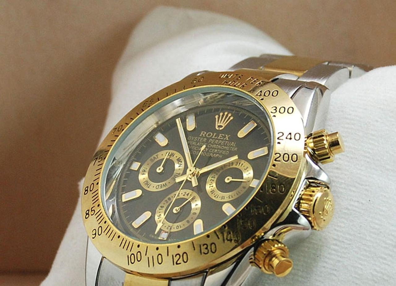 Механіка Rolex Daytona ролекс механічний годинник чоловічий золото-срібло з чорним циферблатом