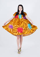 Легка літня світло-коричнева сукня вільного крою з яскравим квітковим принтом №518-3