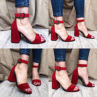 Босоножки женские красные замшевые на каблуке 9 см с закрытой пяткой 39 размер
