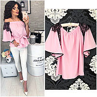 Блуза кружевная арт 107 розовая пудра