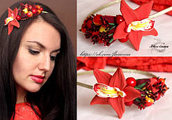 "Тропічна орхідея з ягодами" обруч для волосся з квітами та ягодами для дівчини.