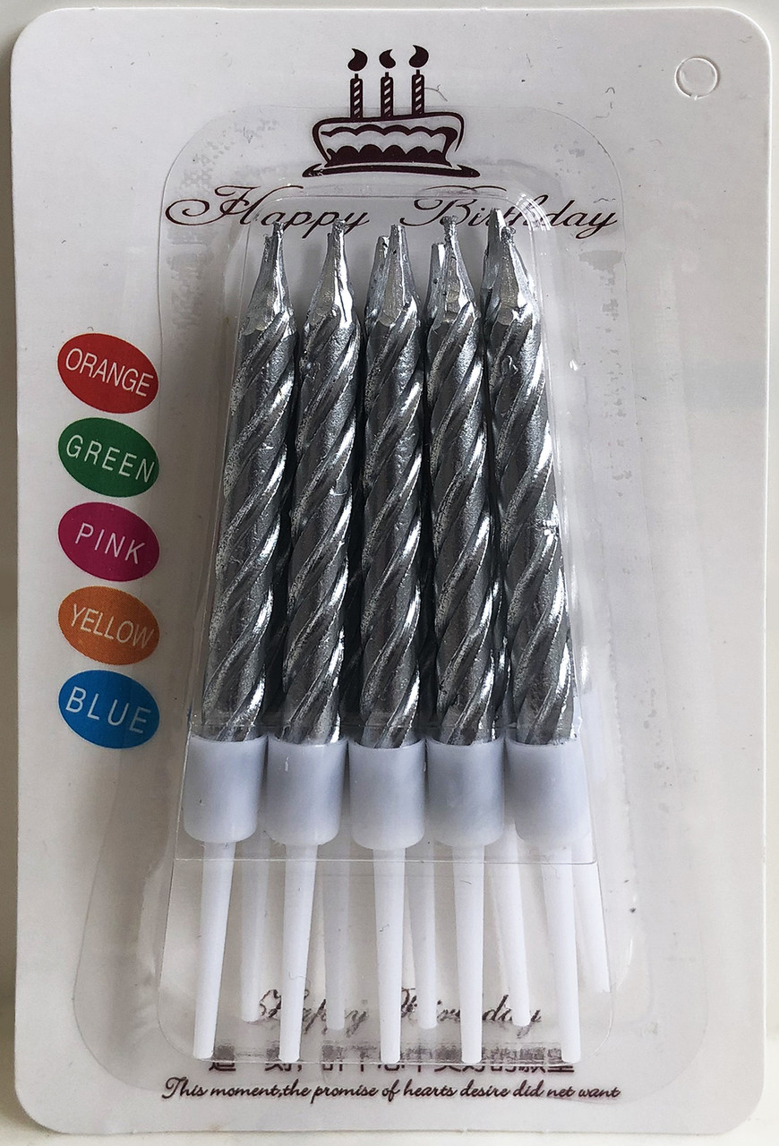 Свечи для торта серебро металлик с подставкой (10 штук): продажа, цена ...