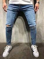 Мужские стильные джинсы , светлые с дырками