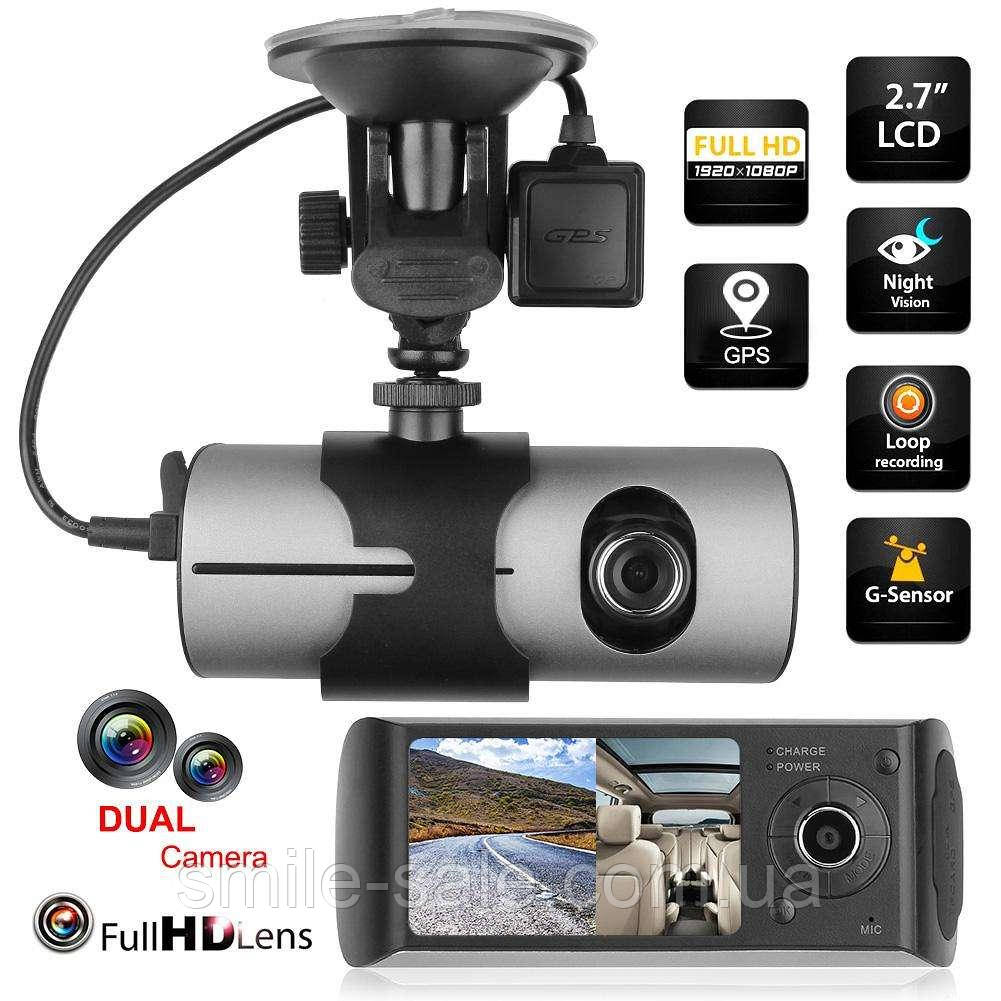 Відеореєстратор на 2 камери R300 GPS+G-сенсор