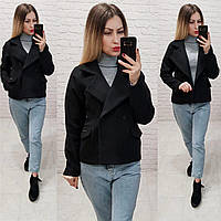 Стильное двубортное пальто - жакет, арт 826, цвет черный